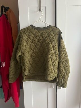 Mango Olive Green Quilted Pullover
